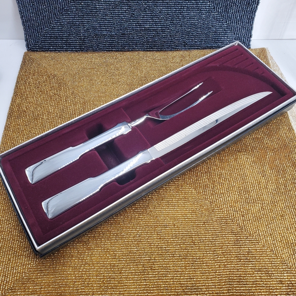 J Carvel Hall Stainless Steel Carving Set, Knife And Fork In Original Box (C34)